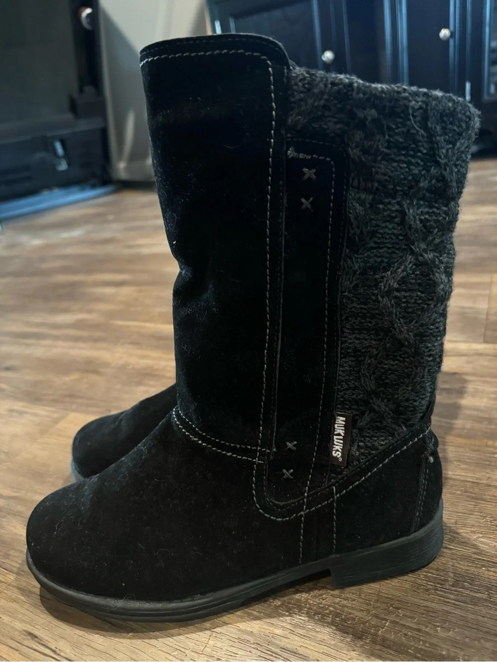 Muk Luks Casey Boots Black Faux Suede Sz 10